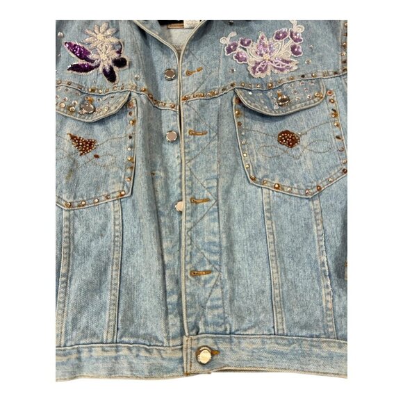 Vintage Bobby Heenan Denim Jacket Womens Small Light Blue Custom Airbrush 92 USA - Picture 7 of 16